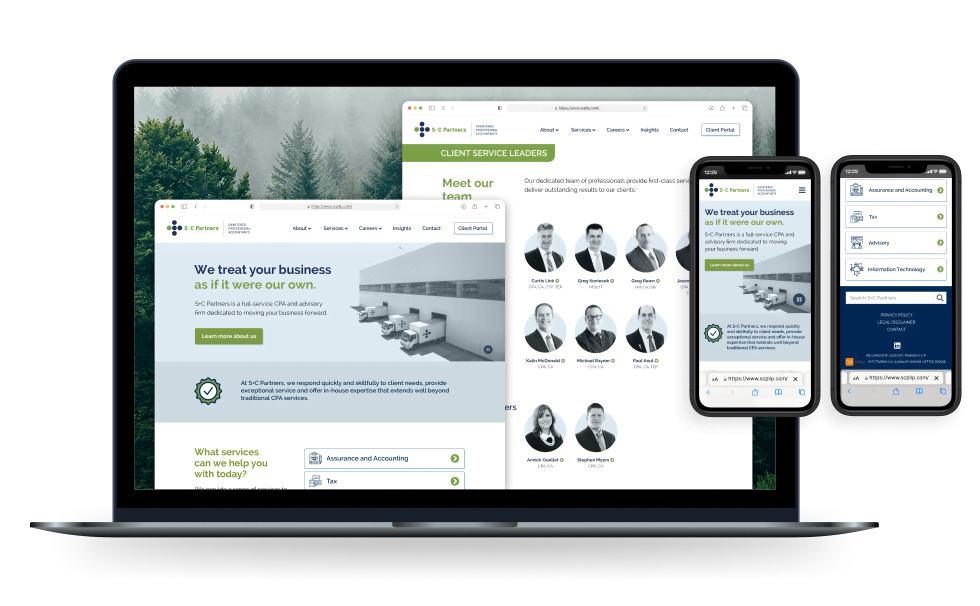 S+C Partners website redesign screens